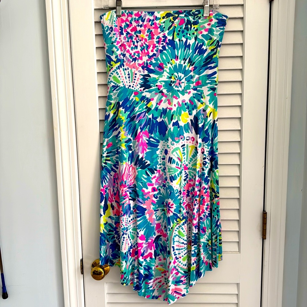 Lilly Pulitzer Blue and Pink Strapless Sundress